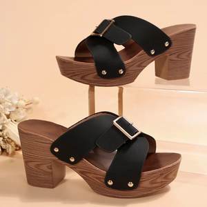2026 Summer New Style <b>Sexy</b> Open Toe <b>High</b> <b>Heel</b> Chunky <b>Heel</b> Slippers for Women European-style Brimmed Sandals Large Size Trendy - Product Image 6