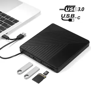 5合1超薄便携式光盘驱动器SD/tf卡USB 3.0 Type-C集线器外部光盘DVD RW Rom驱动器笔记本电脑重写刻录机