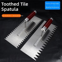 Truelle à dents en acier inoxydable, poignée ergonomique en bois rouge, antidérapante, résistante à l'usure, pour application uniforme du ciment et des carreaux, 11,42 pouces