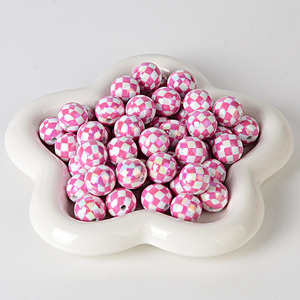 16mm UV-coated <b>Acrylic</b> Mixed Color Checkerboard Round <b>Bead</b> DIY Handmade Stringing Pen for Mobile Phone Chain Accessories - Product Image 6