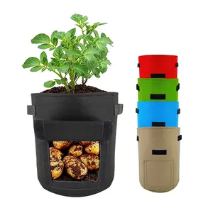 Sacs de culture de légumes écologiques pour jardin, Pots en tissu noir gallons aérés, sacs de culture de plantes en feutre