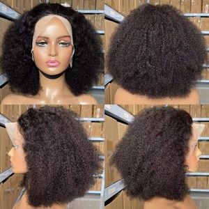 Perruques Courtes en Cheveux Naturels, 100% Vierge Brésilienne, Modèle Bob, Bouclées Style Africain, avec Closure 4x4, pour Femmes, Vendues à Bas Prix - Product Image 1