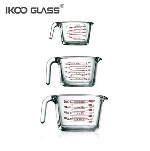 IKOO 부엌 높은 붕규산 3 조각 주문 유리제 측정 컵