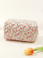 Sacs cosmétiques écologiques en coton rembourrés avec fermeture éclair, réutilisables, légers, à fleurs, matelassés, imprimés sur toute la surface, pochette de maquillage
