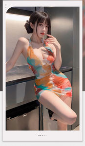 Conjunto de Lencería Romántica con Falda Ajustada con Estampado Degradado en Forma de U Profunda, Vestido Sexy sin Espalda para Verano, Lencería Exótica de Lujo - Product Image 4