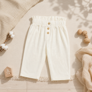 Pantalones BOHOPANNA Amarilis para niñas de 1 a 10 años, color blanco, cintura alta, con botones al frente, hasta la rodilla, corte recto, informales - Product Image 4