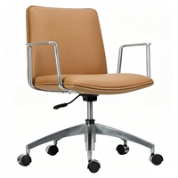 Chaise de bureau moderne beige réglable en hauteur 360° °   Chaise de bureau pivotante en cuir PU avec accoudoirs chromés pour bureau et salle de conférence