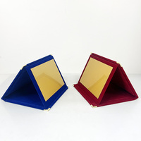 Plaque de certificat de velours pliable en velours bleu rouge turquoise avec plaque d'or MH-J0284