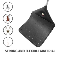 Raquette anti-insectes lavable en cuir, tapette à mouches portable avec manche extensible
