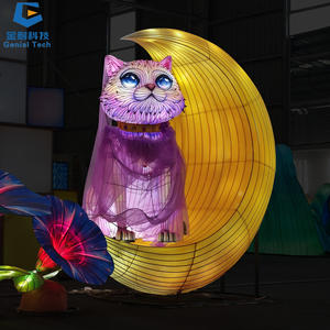 Linterna de Seda con Diseño de Gato de Dibujos Animados, Personalizada SGFL434, con Certificación CE, para Decoración de Parques, Acción de Gracias y Festivales de Linternas, Impermeable, Hecha a Mano - Product Image 1