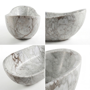 อ่างอาบน้ำรูปวงรีสั่งทำพิเศษสุดหรูหราทันสมัย หินอ่อน Arabescato Corchia แบบตั้งพื้น สำหรับแช่ตัวในห้องน้ำ วิลล่า โรงแรม บ้าน - Product Image 4