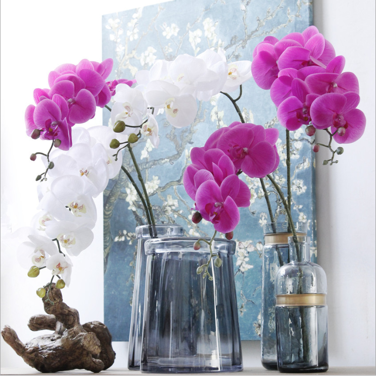 Flores de orquídea, plantas de orquídea azul artificial de alta qualidade em vaso, vanda, orquídea para decoração interna