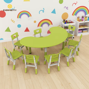 Meubles de classe pour maternelle au design moderne personnalisé, table et chaise ergonomiques en plastique vert, réglables en hauteur pour les enfants - Product Image 1