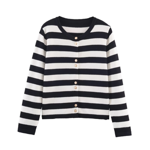 เสื้อคลุมคาร์ดิแกนไหมพรมลายทางแฟชั่นใหม่สไตล์ลำลองสำหรับผู้หญิง ฤดูใบไม้ร่วง 2026 ระบายอากาศได้ดี แขนยาว สไตล์วินเทจ เสื้อนอกสุดชิค - Product Image 1