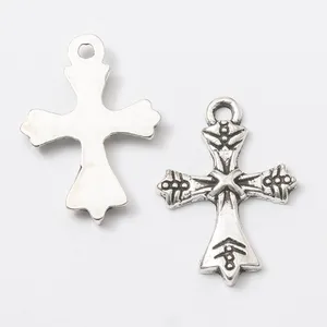 Religious Jewelry Rosary Part 21*15mm Zinc Alloy Metal Mini Cross Pendant in Antique Silver Plated Color