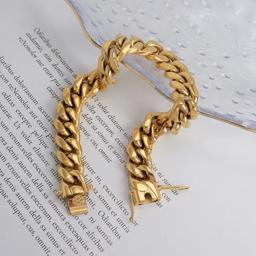Minos Stainless Steel Cuban Chain Link Bracelets Men Jewelry 18K Gold Plated Solid Miami Cuban Link Bracelets
