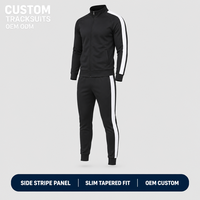 Survêtements noirs personnalisés pour hommes en polyester, veste slim zippée à col montant, poches à rayures blanches, pantalons de jogging pour tenue de sport décontractée