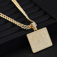 Collier pendentif tendance doré scintillant, entièrement pavé de zircone cubique, chaîne cubaine, lettre initiale personnalisée, bijou pour homme, cadeau