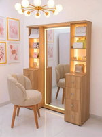 Armoire à bijoux avec miroir LED, étagères et tiroirs de rangement, miroir de maquillage autoportant blanc pour salon