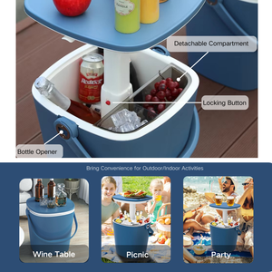 4 Gallon Draagbaar Bier En Wijnkoeler Met Handvat En Pop-Up Buitentafel Voor Terras, Picknick En Strand - Product Image 5