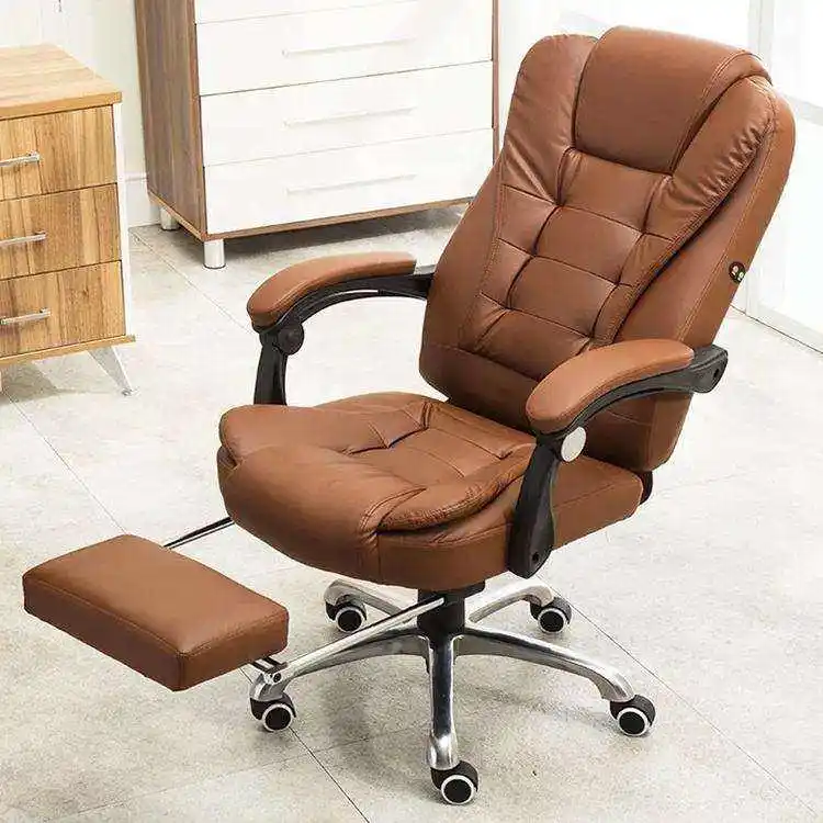 사무실 가구 럭셔리 블랙 소프트 인체 공학적 마사지 이그제큐티브 안락 의자 보스 의자 발판이있는 가죽 사무실 의자