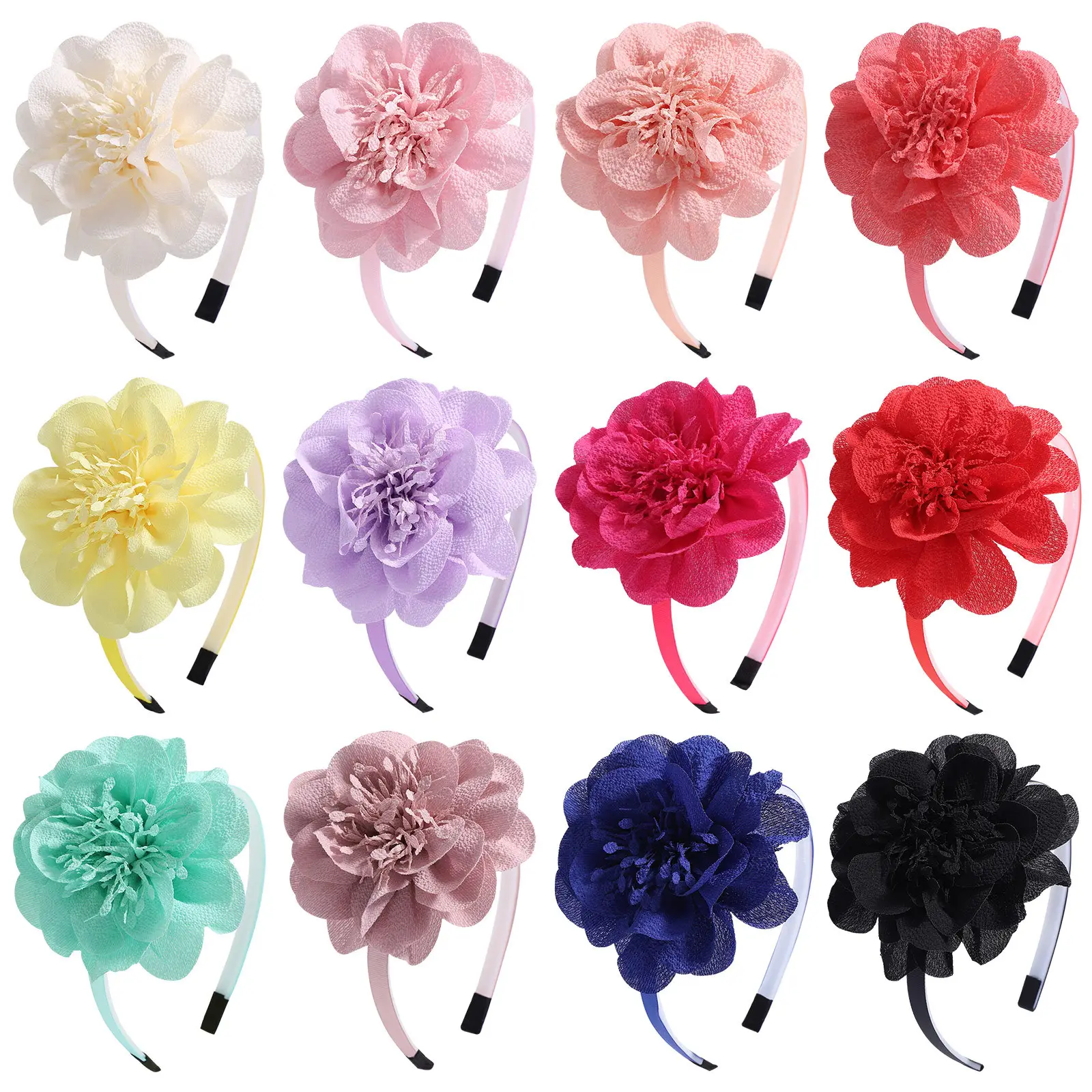 Big Chiffon Flower Crown Headbands Wedding Festival Party Hairbands Tiara Hair Accessories for Baby Girls Toddlers Kids Teens