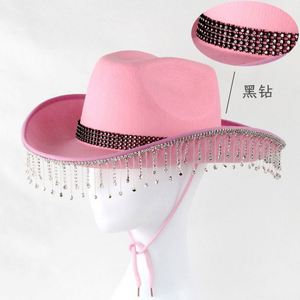 Sombreros de Vaquero Estilo Occidental en Oferta, Sombrero de Vaquero para Novio y Novia para Fiesta, Sombrero de Vaquero con Pedrería Rosa - Product Image 2