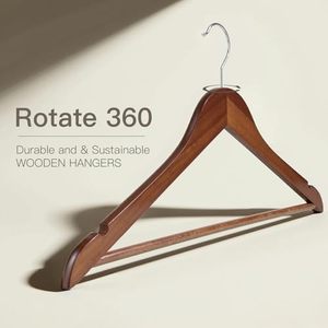 Lot de 90 cintres robustes en bois massif multifonctionnels et flexibles, personnalisables OEM/ODM avec logo, pivotants à 360° pour magasins de vêtements - Product Image 1