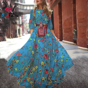 Sale Cheap Ladies Floral Print Long <b>Plus</b> <b>Size</b> Dresses Bohemian Causal Dress for Women - Product Image 6