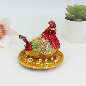 SHINNYGIFTS FengShui boîte-cadeau décorative <span class=keywords><strong>100</strong></span>% fait à la main émail poule bibelot ou boîte à bijoux carré métal Animal Design - Product Image 5