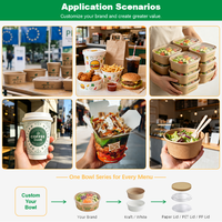 Bol en papier rectangulaire jetable de qualité alimentaire Kraft 12oz 16oz 32oz Biodégradable Anti-fuite Vente en gros Personnalisation du logo