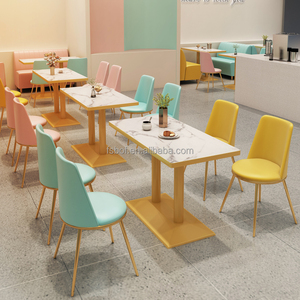 Set da <span class=keywords><strong>ristorante</strong></span> di colore blu e rosa mobili tavolo da pranzo con sedie mobili per caffetteria tavoli e sedie da caffè consegna veloce - Product Image 3