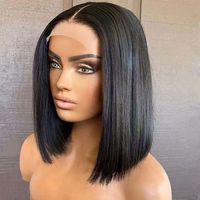 Vente en Gros Perruque Cheveux Naturels Vierge Brésilien Court Noir 8-14 Pouces Bob Lisse pour Femmes avec Lace Frontal Grande Taille