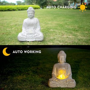 Tượng Phật thiền bằng nhựa polyresin, tượng ngoài trời cỡ lớn có đèn năng lượng mặt trời - Product Image 4
