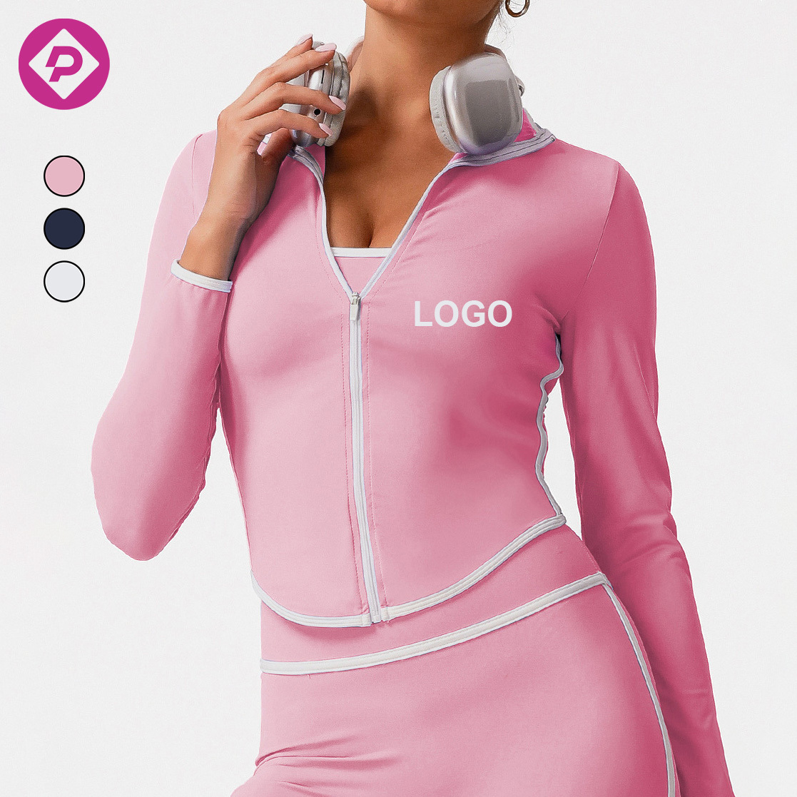 Wholesale Custom Stand Collar Quick Dry Yoga Jacket Sportswear Workout Outfits Gym Zip up Long Sleeve Yoga Tops