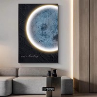 Peinture décorative encadrée de luxe en grès avec éclairage LED, motif lune, style moderne et épuré, art mural pour la maison, le bureau et l'hôtel