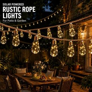 Guirlande lumineuse vintage en corde de chanvre, connectable, pour extérieur, patio, jardin, mariage, Noël, fête à domicile, décoration murale - Product Image 1