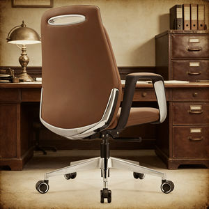 Chaise <span class=keywords><strong>de</strong></span> <span class=keywords><strong>bureau</strong></span> ergonomique pivotante à dossier moyen en cuir café avec roulettes silencieuses en PU pour bureaux rétro - Product Image 3