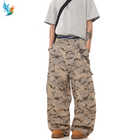 Pantalon cargo camouflage désert pour homme, coupe ample, jambe large, streetwear, vintage, délavé, multi-poches