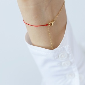 กำไลข้อมือคู่รักแบบปรับได้,กำไลข้อมือทองเชือกสีแดงทรงสี่เหลี่ยมอิฐสีทองให้ความโชคดีของขวัญแบบดั้งเดิมของจีน - Product Image 6