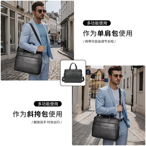 Sac à ordinateur portable en cuir véritable pour homme <span class=keywords><strong>Marant</strong></span>, grande capacité, décontracté, bandoulière, sac souple, style rétro européen, vente en gros - Product Image 3