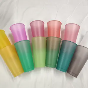 Neues Produkt 16oz benutzer definierte Farbwechsel becher mit Deckel und Stroh Temperatur änderung Farbe Plastik becher Magic Mug 12pcs ein Satz
