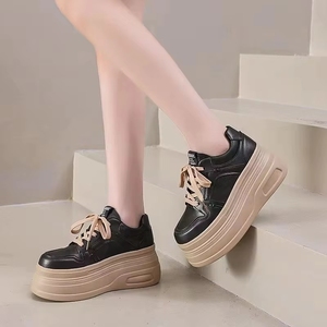 Chaussures décontractées en cuir à talon haut, classiques et de qualité, à lacets, avec motif géométrique, résistantes à l'usure, toutes saisons - Product Image 4