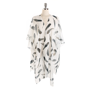 Donne alla <span class=keywords><strong>moda</strong></span> Stampato Floreale Lungo Scialle Spiaggia in Bianco <span class=keywords><strong>e</strong></span> Nero di Seta Del Kimono Dubai - Product Image 5