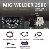 Machine à souder MIG250C 4-en-1 MIG Gaz/Sans Gaz MAG MMA TIG Inverseur Soldadora MIG pour usage domestique, bricolage, construction, ferme MOQ 1 unité