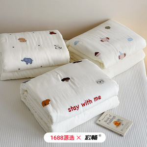1688 Kids <b>Quilt</b> 3 Jin Double Layer Gauze Cotton Breathable Summer Air Conditioning Blanket With Cartoon Embroidery - Product Image 1