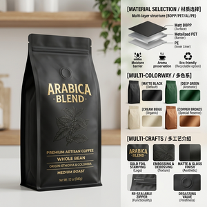 ถุงบรรจุภัณฑ์กาแฟสีดำแบบก้นแบน ขนาด 12 ออนซ์ 340 กรัม เป็นมิตรกับสิ่งแวดล้อม พร้อมวาล์วซิปล็อค ป้องกันกลิ่น  พิมพ์ลายกราเวียร์ สำหรับกาแฟ - Product Image 4