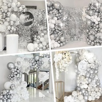 Kit d'arche de ballons en latex blanc mat, argenté métallisé et confettis pour décorations de Noël, anniversaire, baby shower, mariage
