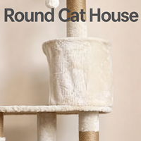 Arbre à chat avec housse en peluche, poteaux à gratter en sisal, hamac latéral, lit cylindrique de surveillance, planche à gratter fermée et inclinée
