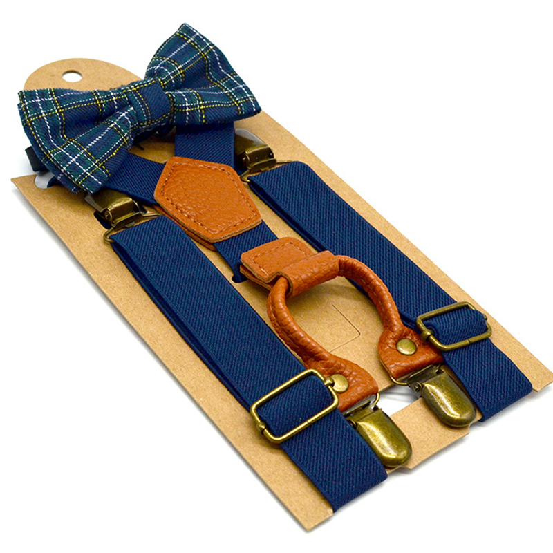 Детские подтяжки и галстук-бабочка из искусственной кожи с 4 металлическими зажимами M90927